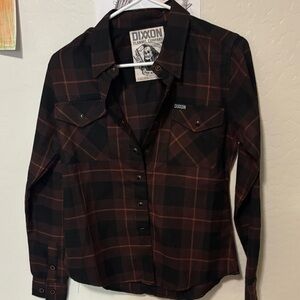 DIXXON Black and Brown Plaid Long Sleeve Top